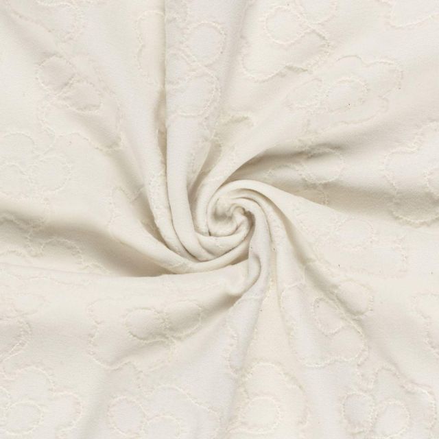 Tissu Jacquard maille lourde Chloé Fleuris sur fond Blanc cassé