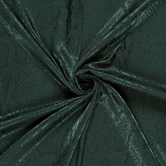 Tissu Jacquard satiné aspect  serpent sur fond Vert foncé