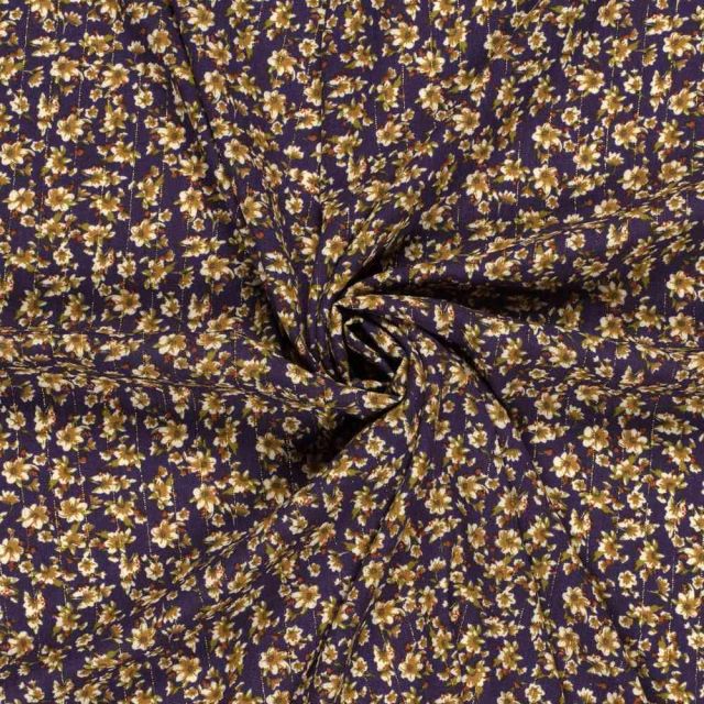 Tissu crêpe de viscose Lurex Sandi Fleuris sur fond Bleu marine