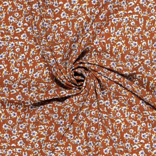 Tissu crêpe de viscose Lurex Sandi fleuris sur fond Brique