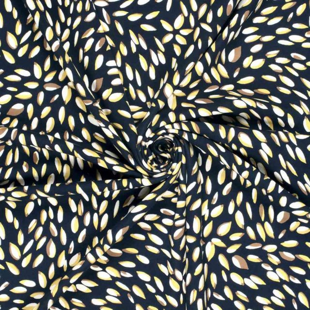 Tissu jersey Milano maille lourde Ponte di Roma Fleuris sur fond Bleu marine