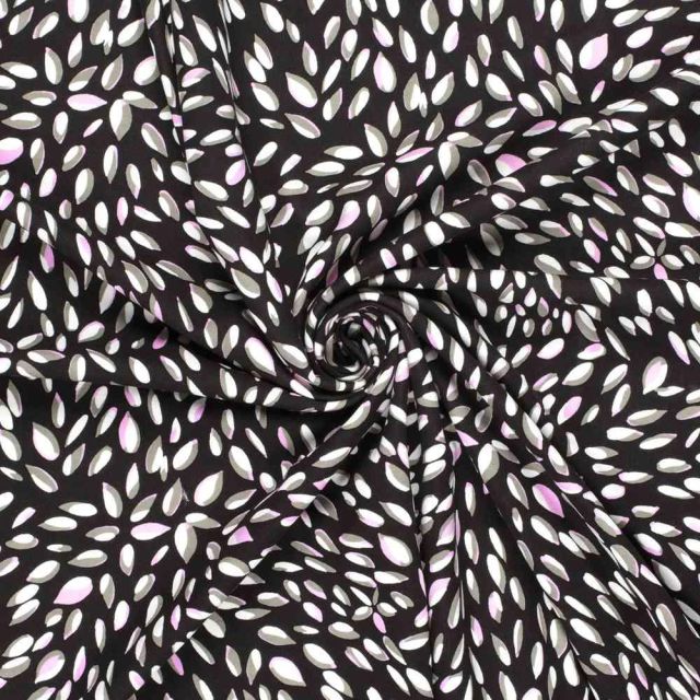 Tissu jersey Milano maille lourde Ponte di Roma Fleuris sur fond Noir