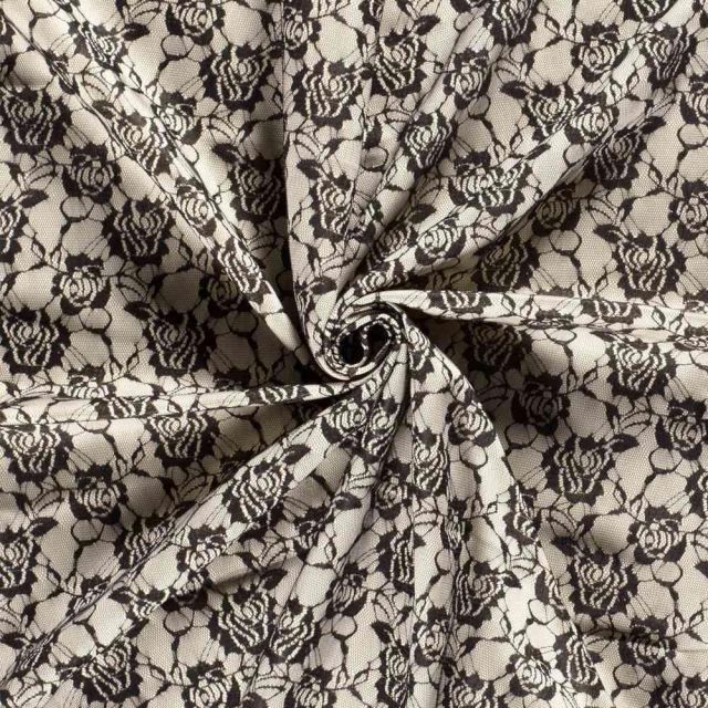 Tissu Jersey Milano Lace Fleuris sur fond Crème
