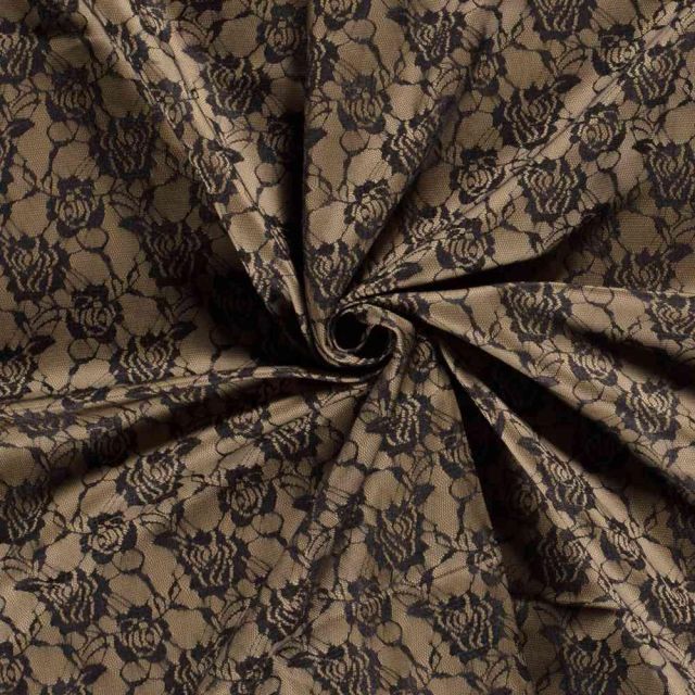 Tissu Jersey Milano Lace Fleuris sur fond Camel
