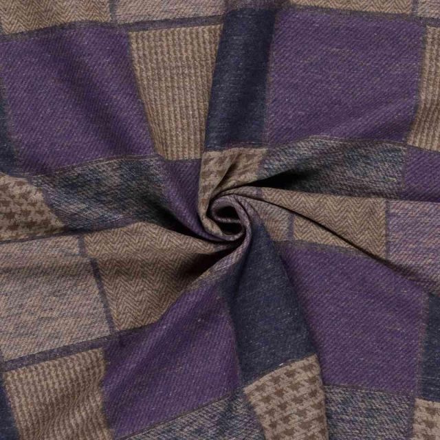 Tissu Jacquard  Motifs Patchwork sur fond Violet