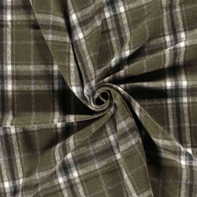 Tissu Jacquard brossé Joseph Carreaux sur fond Vert kaki