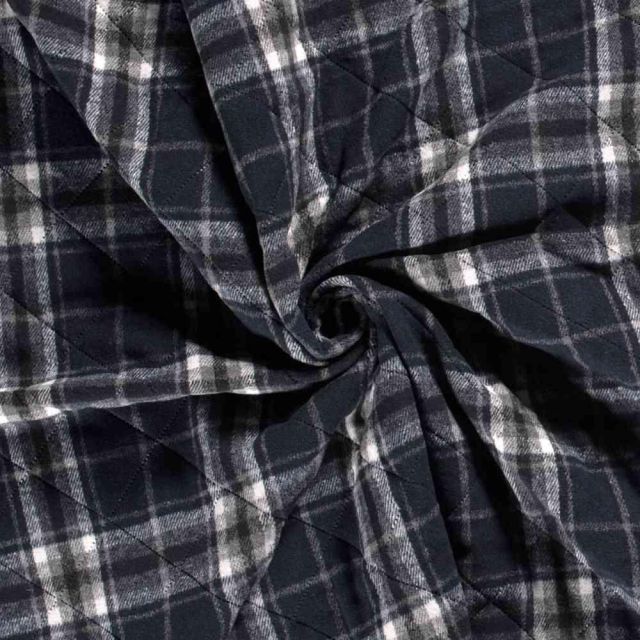Tissu Jacquard matelassé Storia Carreaux sur fond Bleu marine