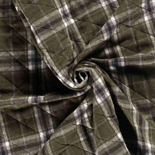 Tissu Jacquard matelassé Storia Carreaux sur fond Vert foncé
