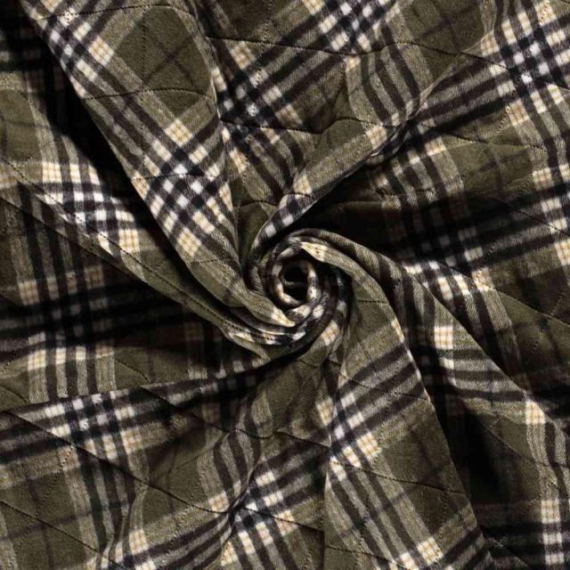 Tissu Jacquard Matelassé Micta Carreaux sur fond Vert kaki