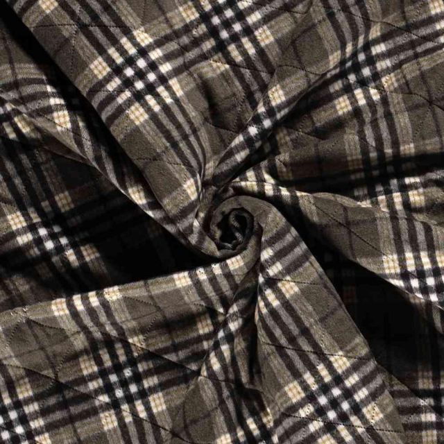 Tissu Jacquard Matelassé Micta Carreaux sur fond Gris foncé