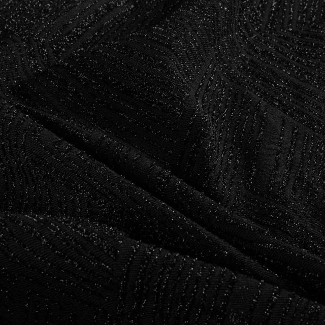 Tissu Maille Lurex Cassia extensible uni motifs texturés sur fond Noir
