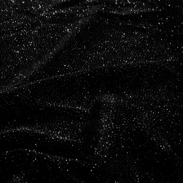 Tissu Velours ras Lurex Nova paillettes Argentées sur fond Noir