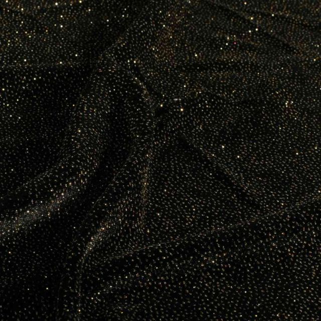 Tissu Velours ras Lurex Nova paillettes Dorées sur fond Noir