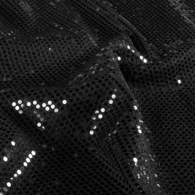 Tissu Sequins Lurex Nocturna extensible uni Noir profond