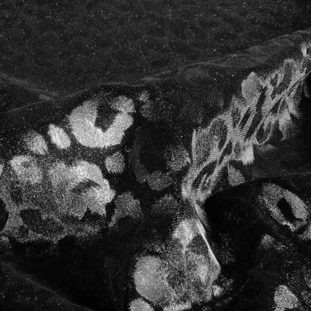 Tissu Velours Shadow extensible motif léopard en relief sur fond Noir