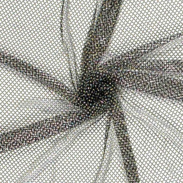 Tissu Filet mesh Strass Noir