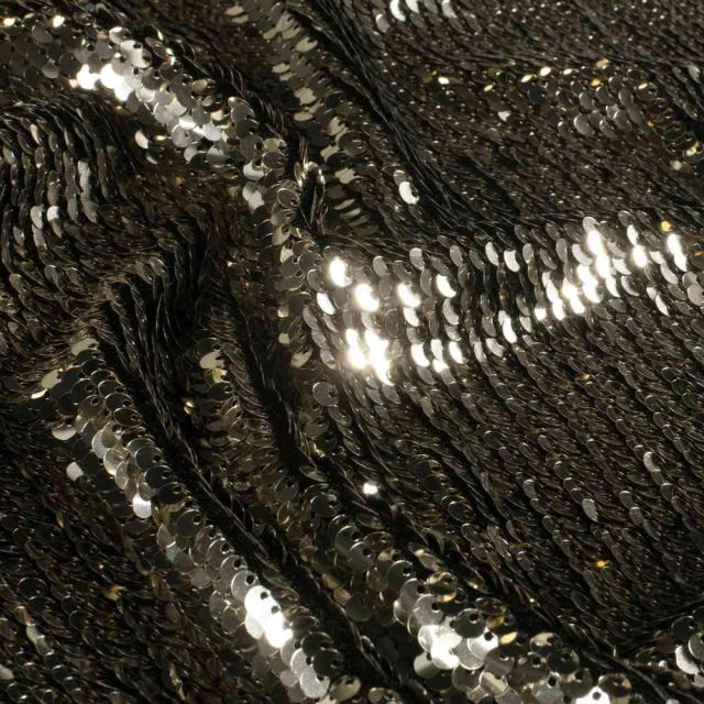 Tissu Sequins magique  Luxa extensible  sequins Dorés sur fond Noir