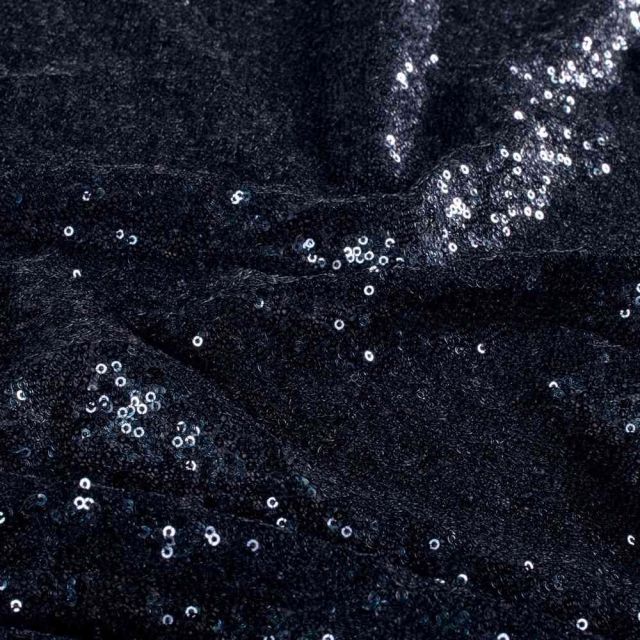 Tissu Sequins Galaxia extensible uni Bleu nuit