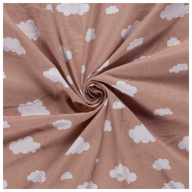 Tissu Flanelle de Coton Capucine nuages Blancs sur fond Vieux rose