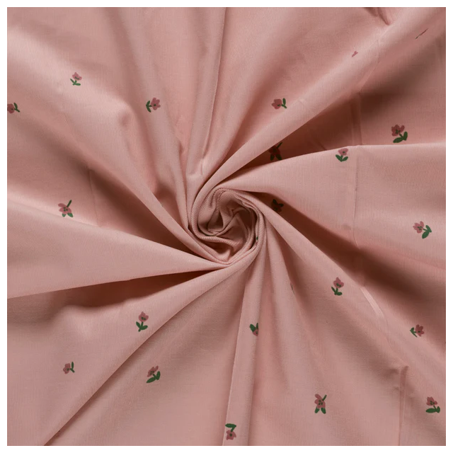 Tissu Flanelle de Coton Apolline fleurs Roses sur fond Vieux rose