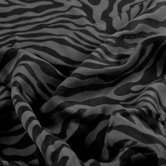 Tissu Velours tout doux Séréna zebré Noir sur fond Gris