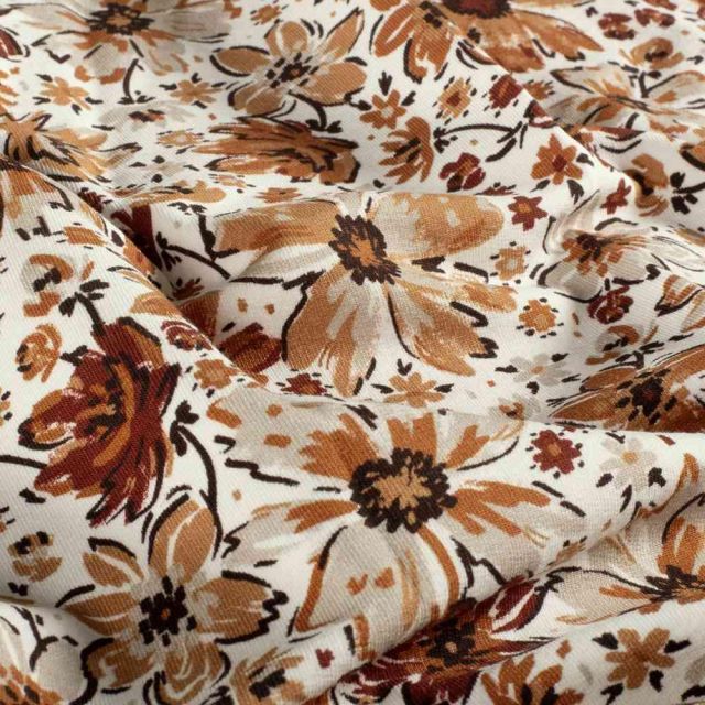 Tissu Sweat léger French Terry Alma extensible fleurs champêtres sur fond Ecru