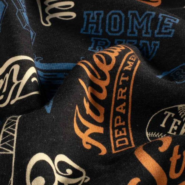 Tissu Sweat envers molletonné Maxime baseball sur fond Bleu marine