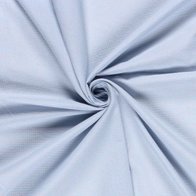 Tissu Seersucker Carreaux Nano Vichy sur fond Bleu ciel