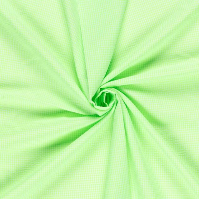 Tissu Seersucker Carreaux Nano Vichy sur fond Vert fluo