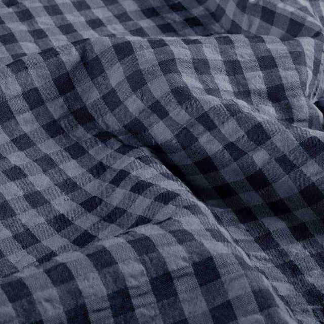 Tissu Seersucker Carreaux bleu ancien sur fond Bleu marine