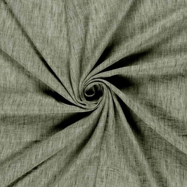 Tissu Polyester aspect Lin uni chiné Vert kaki