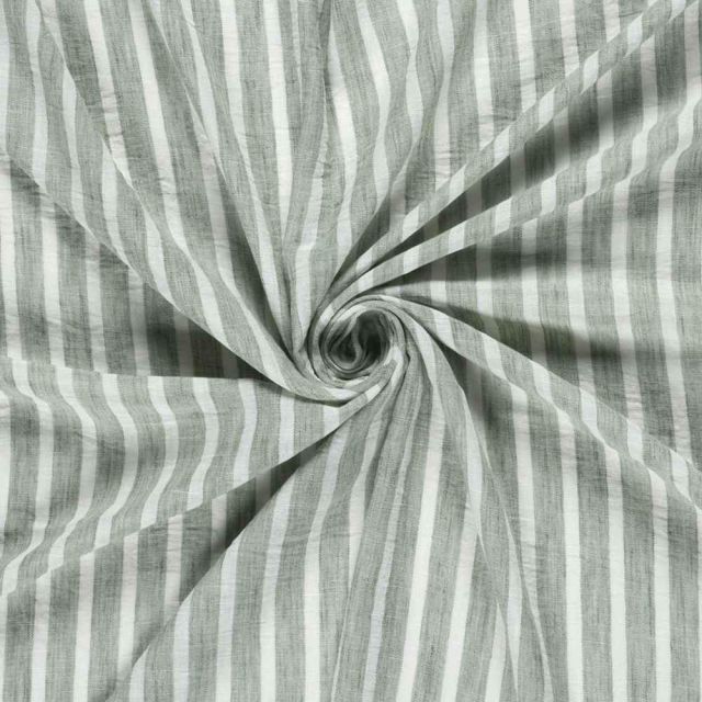 Tissu Polyester aspect Lin Rayures Anna sur fond Vert amande