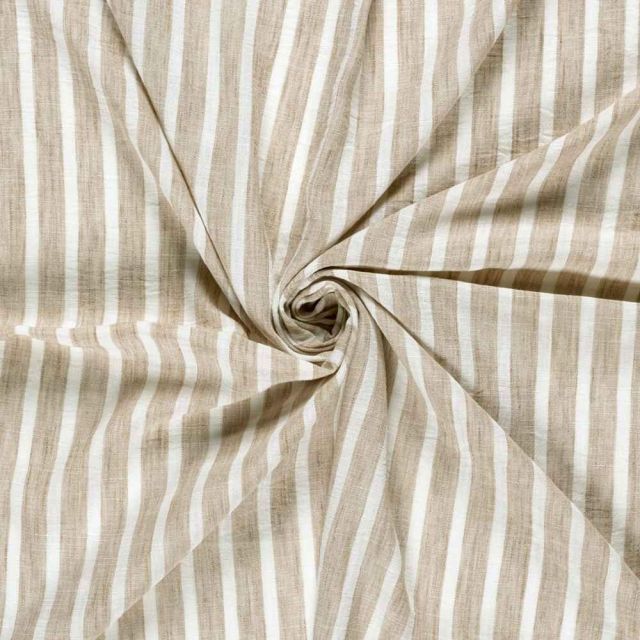 Tissu Polyester aspect Lin Rayures Anna sur fond Beige