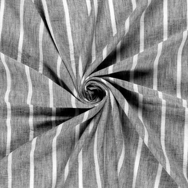 Tissu Polyester aspect Lin Rayures Anna sur fond Gris