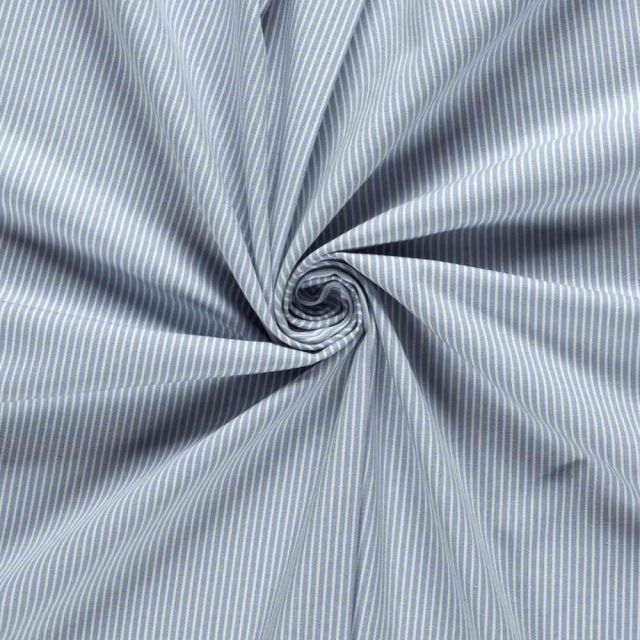 Tissu Jean Denim Coton Octave rayures Blanc sur fond Bleu clair