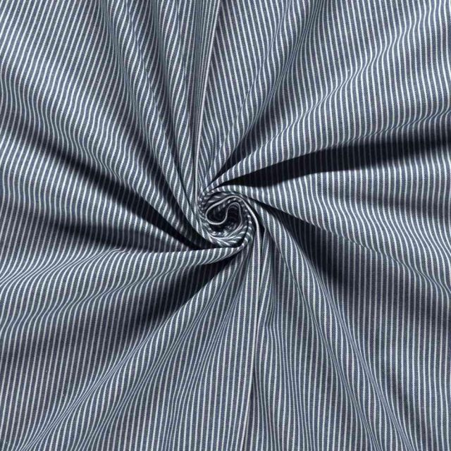 Tissu Jean Denim Coton Octave rayures Blanc sur fond Bleu indigo