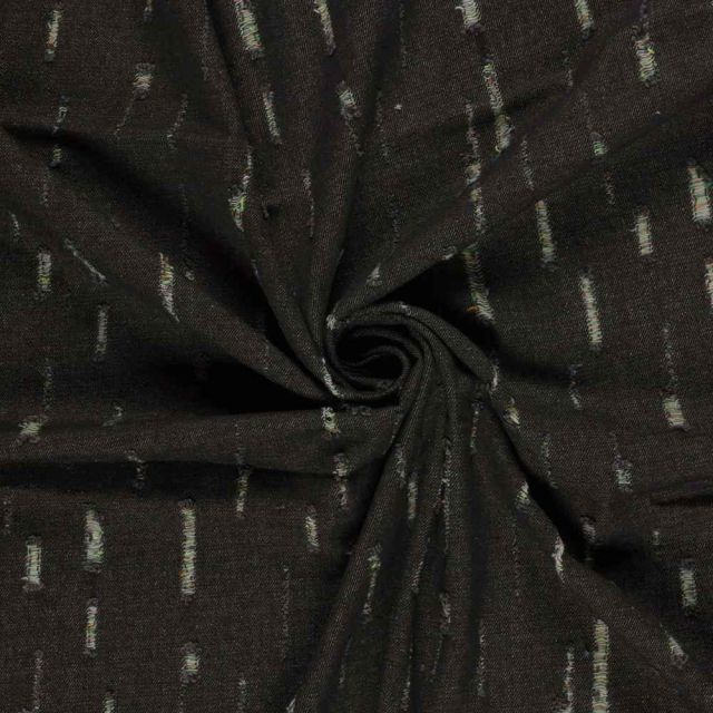 Tissu Jean Denim déchirures fils multicolore sur fond Noir