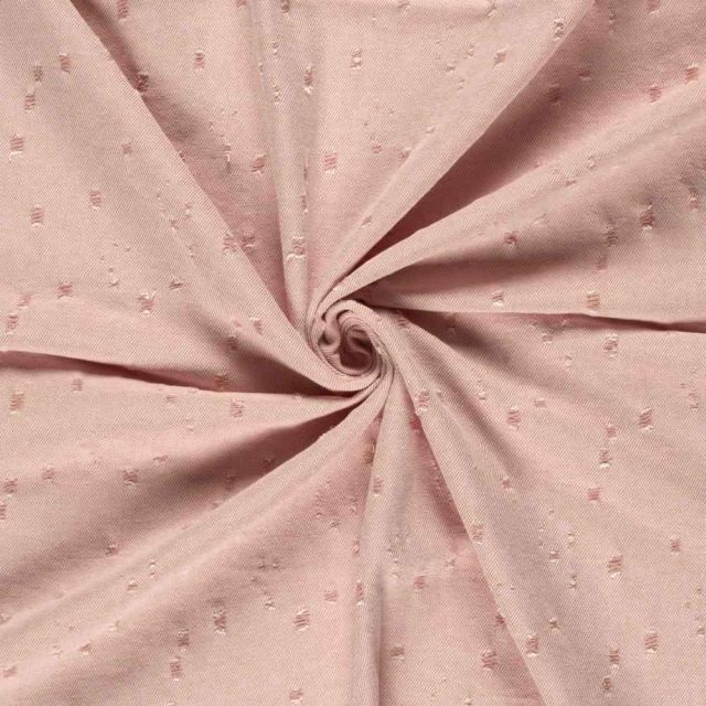 Coupon Tissu Jean Denim Adèle effet vieilli sur fond Vieux rose - Coupon de 200 cm