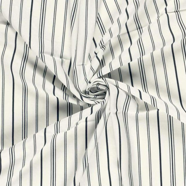 Tissu Lin Viscose Louis fines rayures Noir sur fond Ecru