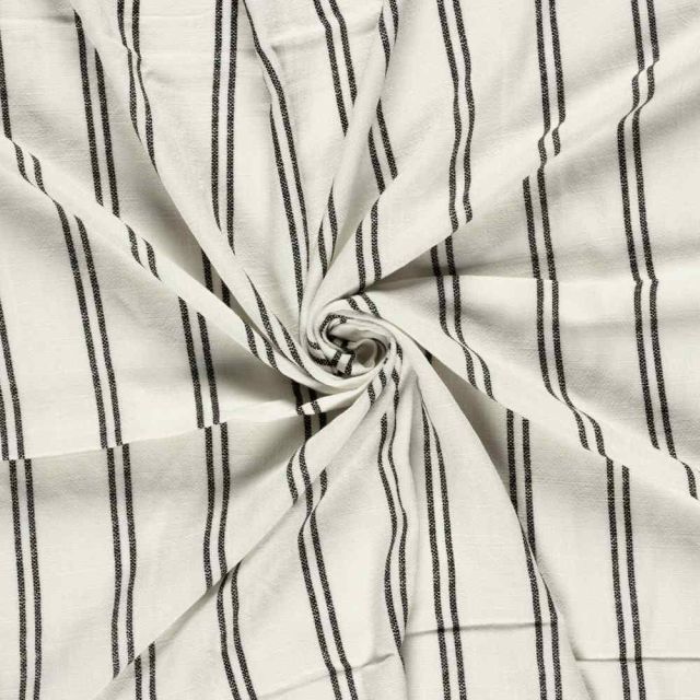 Tissu Lin Viscose Gustave rayures double sur fond Blanc cassé
