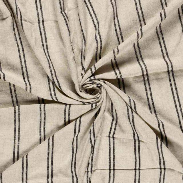 Tissu Lin Viscose Gustave rayures double sur fond Beige