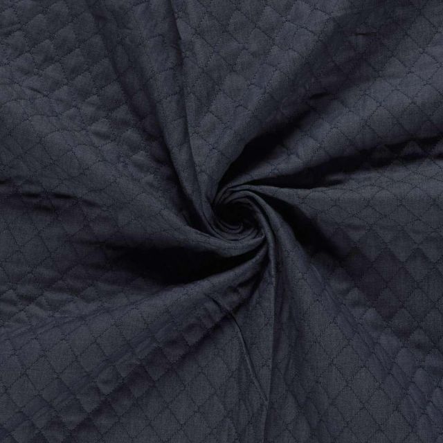 Tissu Chambray Coton Matelassé Bleu marine