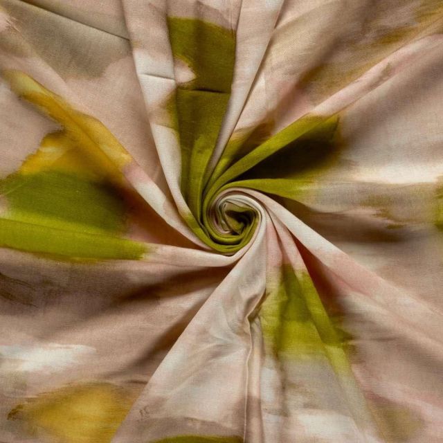 Tissu Lin Viscose Isaline fine aquarelle Rosée sur fond Ecru