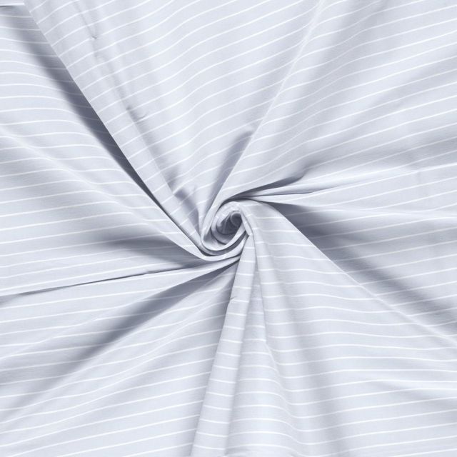 Tissu Bengaline de Viscose Lin Estelle fines rayures Blanc sur fond Bleu clair
