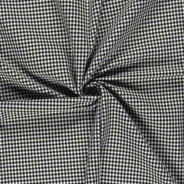 Tissu Bengaline de Viscose Mini Vichy blanc sur fond Noir