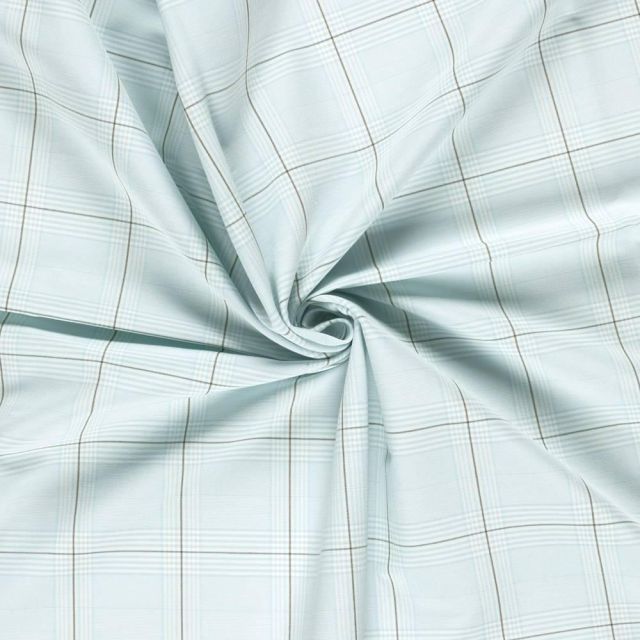 Tissu Bengaline de Viscose Carreaux Fina Ivoire sur fond Vert menthe clair