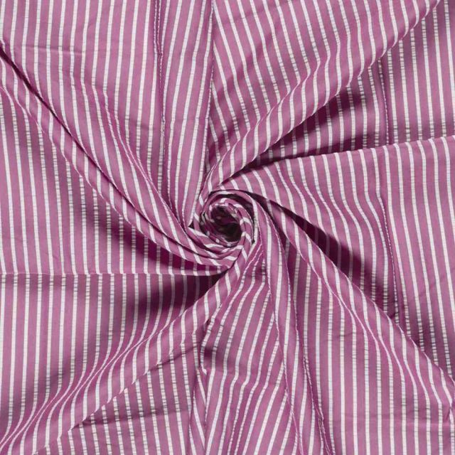 Tissu Seersucker Viscose Lina rayures Blanches sur fond Prune