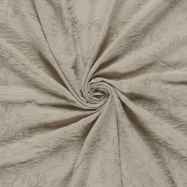 Tissu Polyviscose Brodé Lola floral décoratif sur fond Beige