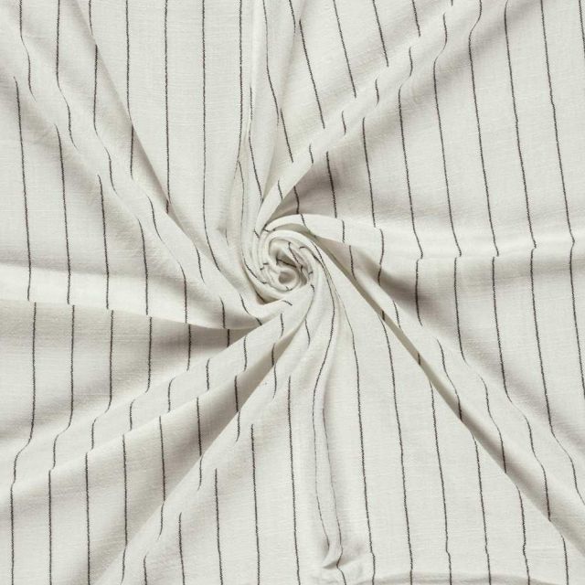 Tissu Lin Viscose Louis rayures fines sur fond Blanc cassé