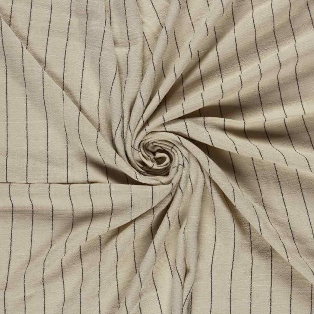 Tissu Lin Viscose Louis rayures fines sur fond Beige